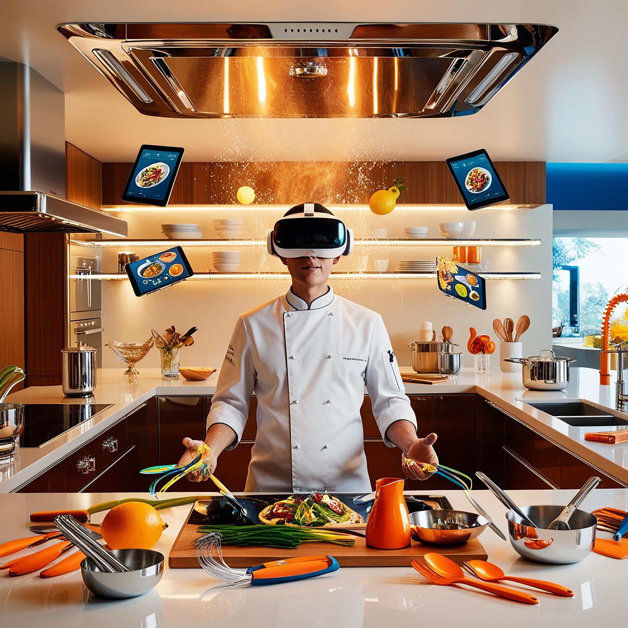 Chef trabajando con equipo futurista